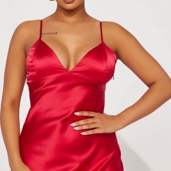 Fashion Nova Red Satin Dress - Picture 2 of 6